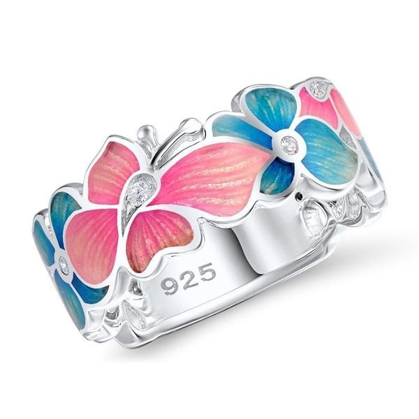 

925 sterling silver enamel flower butterfly & infinity love pave blue cz crystal finger rings for women wedding jewelry, Slivery;golden