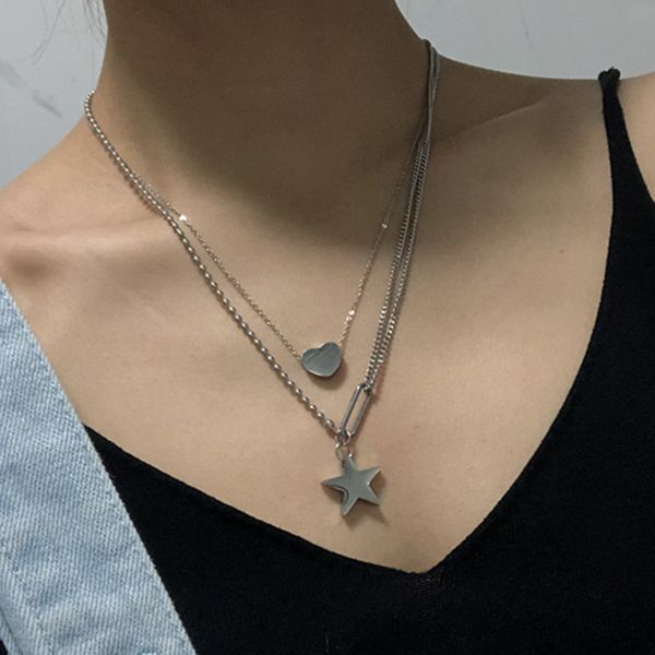 

diezi multilayer star heart pendant necklace couple vintage geometric silver color chain choker necklaces for women 2020 new