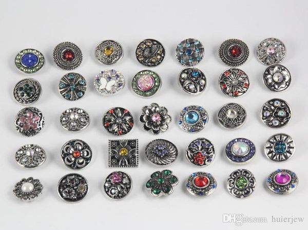 

charms bracelets wholesale mix styles 18mm rhinestone buttons metal snap charm fit bracelets noosa snap jewelry, Golden;silver
