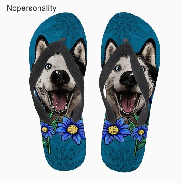 

nopersonality симпатичной собаки женская вьетнамка husky printed женщина пляж тапочки лето главной флип-флоп сандалии для дашь, Black
