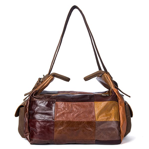 

travel bag male large capacity duffle bag men's travel bags genuine leather patchwork weekender tote bag luggage