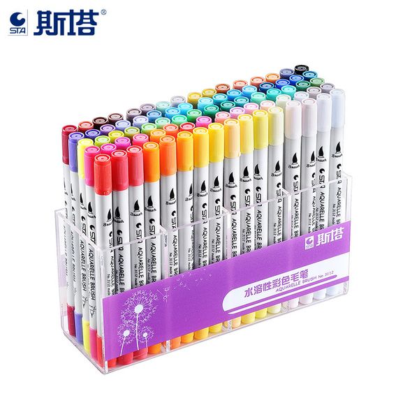 

sta 12/24/36/48/80 colors set watercolors brush pen double-headed art markers sketch drawing for stationery school supplies