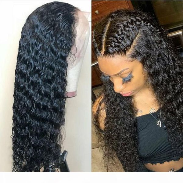 

4x4 lace front human hair wigs for black women deep wave curly virgin bazilian remy pre plucked 4x4 closure lacefront wigs bleached knot, Black;brown