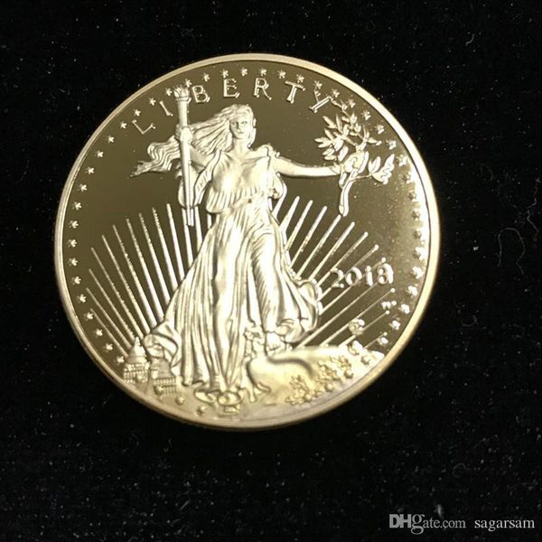 

5 pcs non magneitc the brand new in god trust om 2018 real gold plated liberty souvenir coin 32.6 mm in diameter american ing