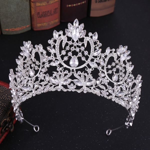 

diezi 6 colors baroque royal queen crown colorful crystal rhinestone stone wedding tiara women costume bridal hair accessories, White;golden