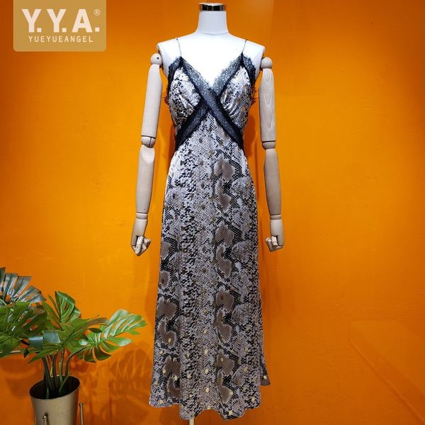 

casual dresses women leopard straps dress 2021 summer high waist v-neck lace sleeveless runway long female elegant vintage, Black;gray