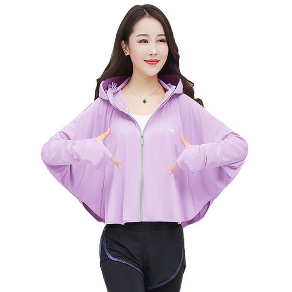 

fashion summer sun protection shawl women hooded cloak windbreaker bat sleeve sports short jackets plus size female a2865, Tan;black