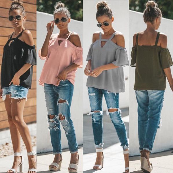

fashion womens summer short sleeve blouse solid color casual shirt loose cotton