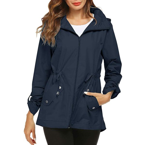 

litthing 2019 modish hooded windproof jacket drawstring slim zipper hooded coats casaco feminino fashion solid windbreaker coat, Black;brown