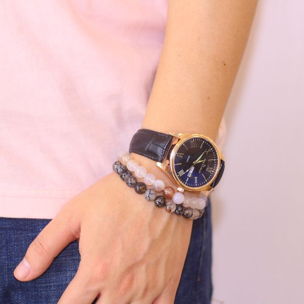 

natural stone beads bracelets multicolor stone couple round beads elasticity rope bracelets for women & men jewelry, Golden;silver