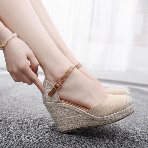 

fashion wild mary jane slope with high heels rope weaving round head waterproof platform single shoes simple fisherman shoe, Black