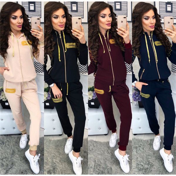

Spring Printed Female 2pcs Pants Women Sports Set with Hoodie Fashion Dseigner Slim Jumpsuit