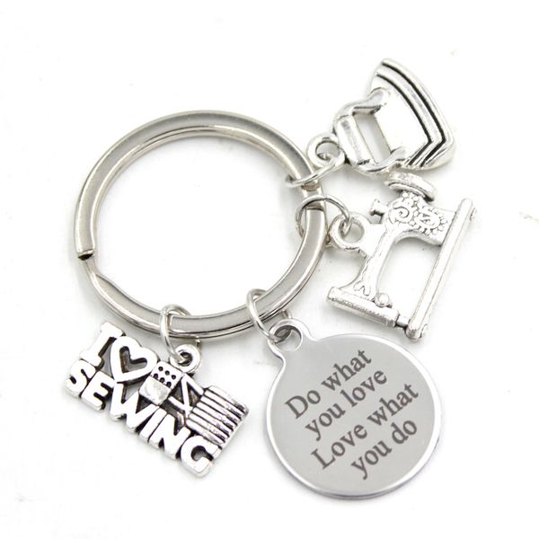 

new arrival stainless steel jewelry i love sewing keychain keyring sewing love gifts for men women grandma key chain key ring, Slivery;golden