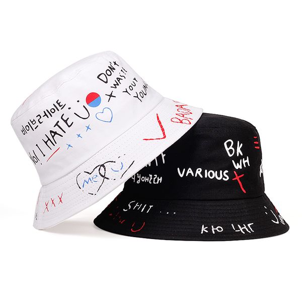 

new letters graffiti printing fisherman hat fashion outdoor sunshade fishing hat casual cotton bucket hip hop basin hats