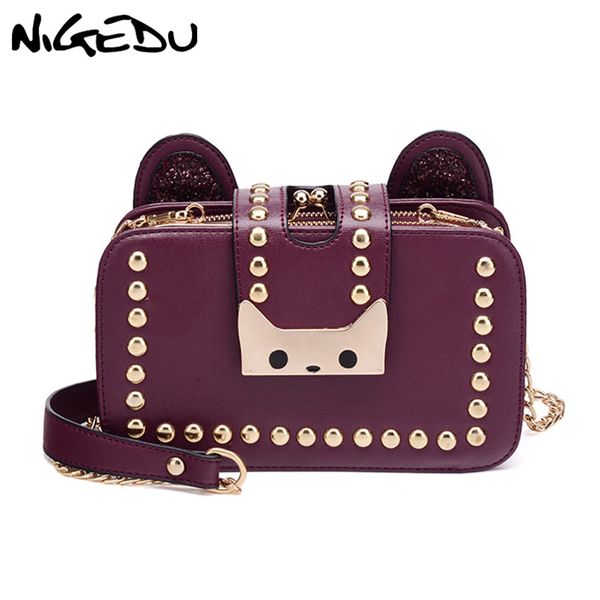 

fashion rivet women messenger bag mini cat pattern box ladies evening bag chain girl shoulder female clutch wallet bolsas