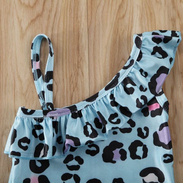 

fashion kids baby girl leopard bikini sets children girl one-shoulder sling crop swimsuit ruffles bathing suit beachwear