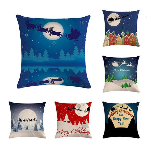 

christmas blue series pillowcase moonlight sledge snowman snowflake dreamlike cushion cover for decor capa de almofada h729