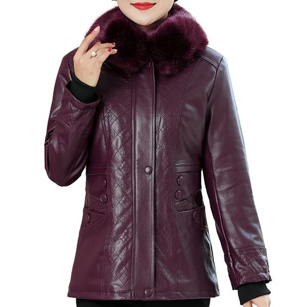 

women winter leather jackets red purple black thick wool fabric liner faux leather coats female thicken warm outerwear plus size