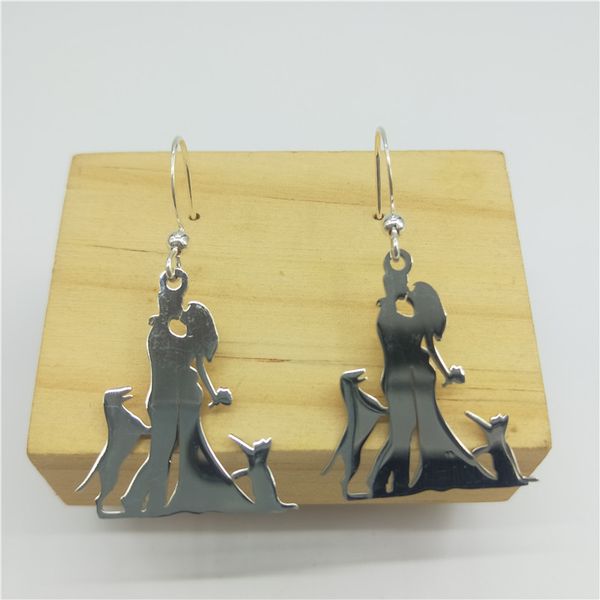 

new family necklace stainless steel lovers couple pendant earring master with cat and dog earrings figure jewellery, Silver