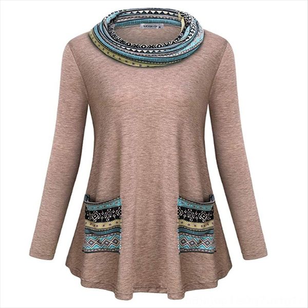 

2020 season geometric pattern stitching pile collar long sleeve loose 2020 t-shirt pullover season geometric pattern stitching pile collar l, White