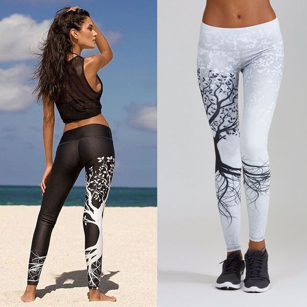 

februaryfrost 2020 women elastic high waist tree print sports leggings breathable push up sport fitness gym yoga pants, Black;white