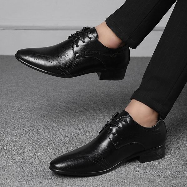 

2019 brand men dress shoes genuine leather formal business men shoes wedding party large size dress shoe for brown, Black