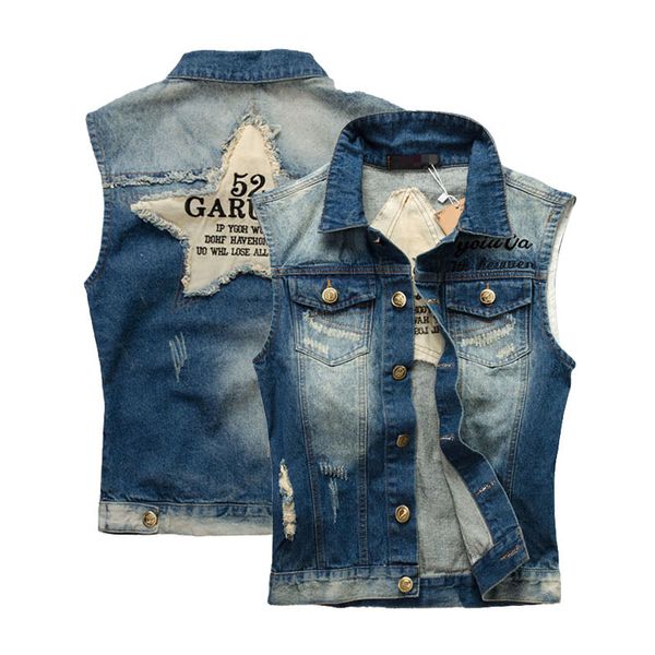 

men's vests xiu luo 5xl fashion mens denim vest vintage sleeveless washed jeans waistcoat man cowboy ripped jacket 2021 spring autumn, Black;white