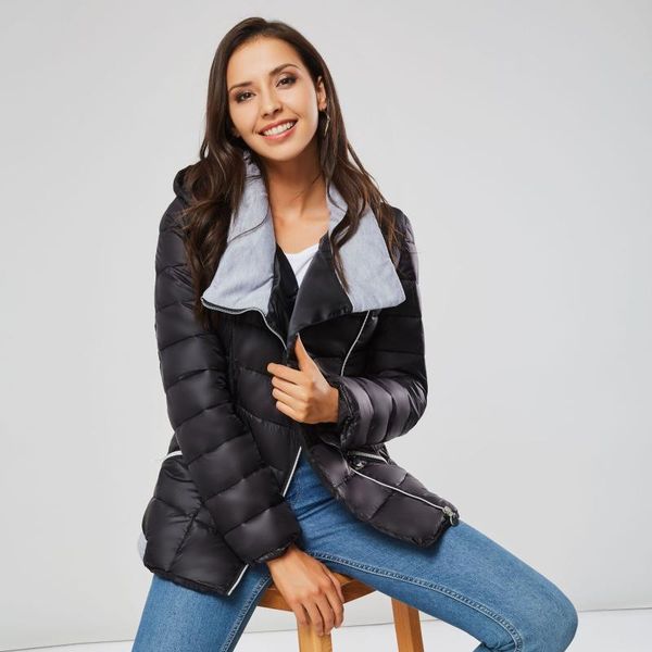 

зимний пуховик для женщин теплых толстых тонких поясов туники 2018 повседневной капюшон outwear ветровка черного puffer ватник coa, Black