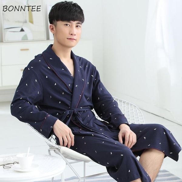 

robes men printed long sleeve casual mens bathrobes cotton comfortable bathrobes homewear kimono big size 3xl loose ulzzang chic, Black;brown