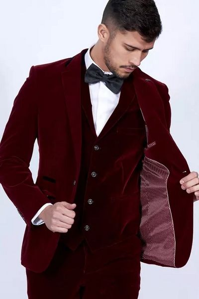 

burgundy velvet groom tuxedos notch lapel groomsmen wedding dress autumn winter style men formal party prom suit(jacket+pants+tie+vest) 800, Black;gray