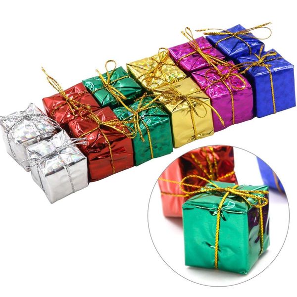 

set of 12 glitzy christmas box hanging tree decorations in assorted colours
