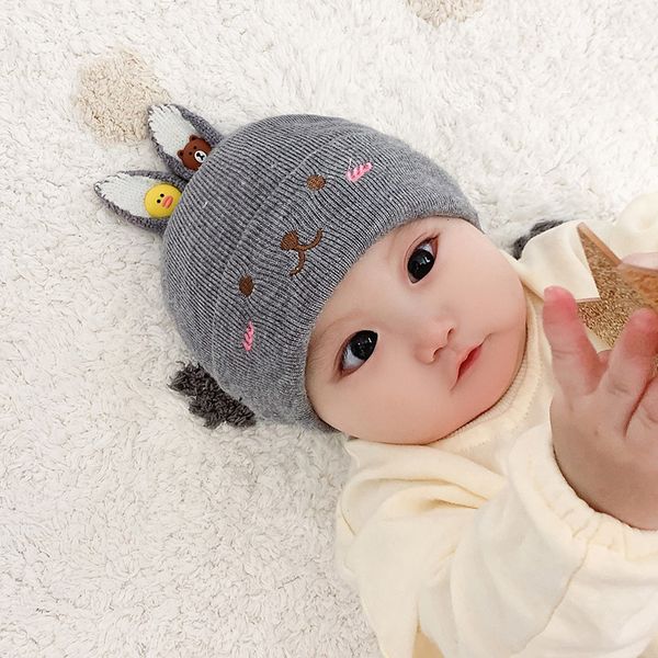 

cysincos autumn new children's hat knit hat infant thickening cute warm wool cap bear ears shape double cotton, Yellow