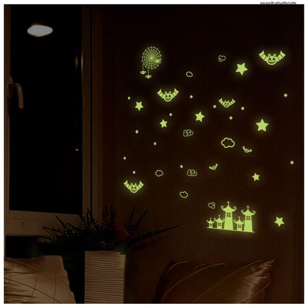 

home y0038 20*25cm stickers bat castle star luminous decor home decoration wall sticker kids room cute bat castle star starry night