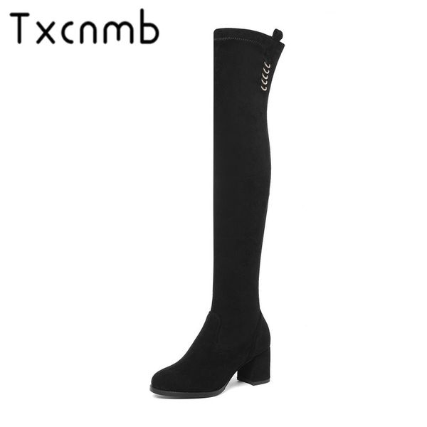 

txcnmb suede leather boots women over the knee boots shoes woman high heels ladies dress autumn winter women size 42 43, Black