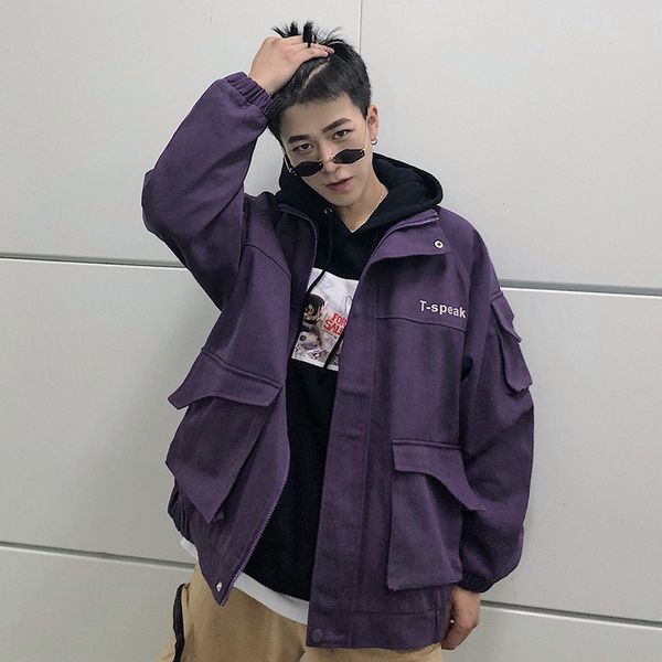 

2019 men's more pocket noctilucent wash stand streetwear bomber jacket cotton clothes high-quality coats 3 color outerwear m-2xl, Black;brown