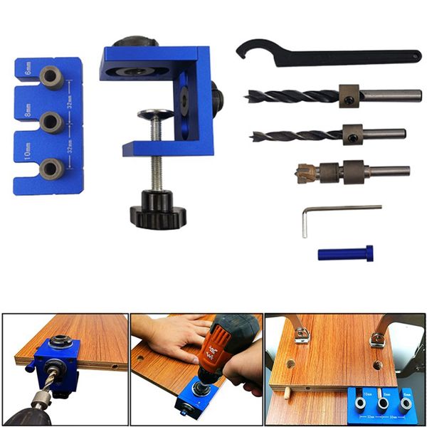 

pocket hole jig set hole drill punch positioner locator jig wood dowel self-centering guide kit woodworking tool doweling