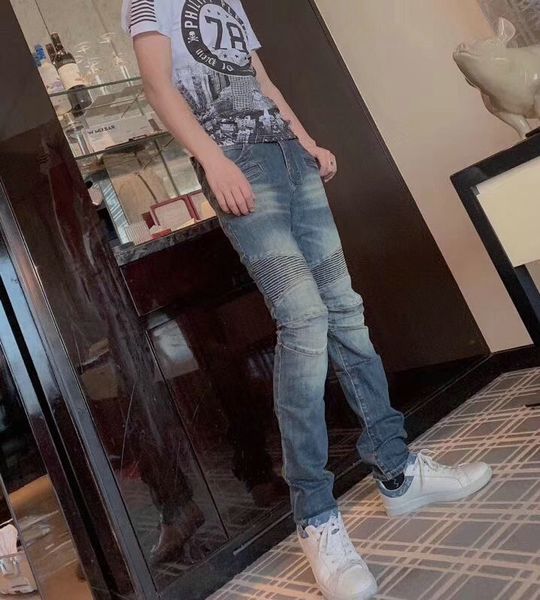 

2020 новая мода мужские проблемные рваные байкерские джинсы slim fit мотоцикл байкер деним для мужчин модный дизайнер хип-хоп мужские джинсы, Blue