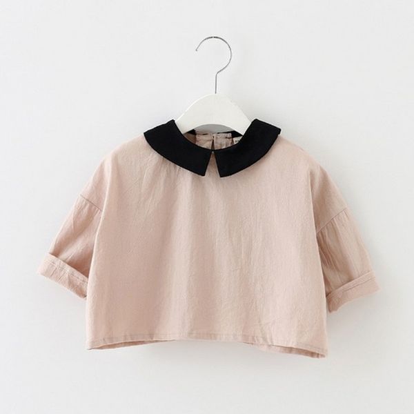 

spring autumn girls cotton linen short loose batwing shirts baby cute collar shirts panelled blouses for 1-4 year female toddler, White;black