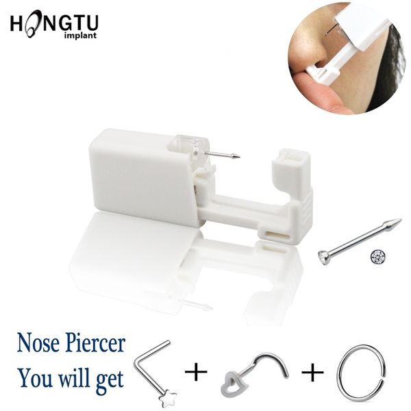 

2pcs disposable nose piercing gun tools kit medical steel nose ring tools presented alcohol prep pad and studs, Blue;slivery