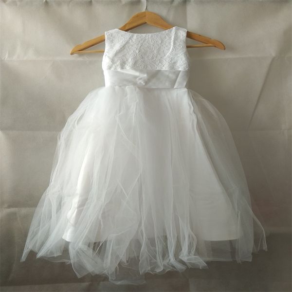 

flower girl dresses for wedding v-back tulle high neck party communion pageant dress princess little girls kids/children dress, White;blue