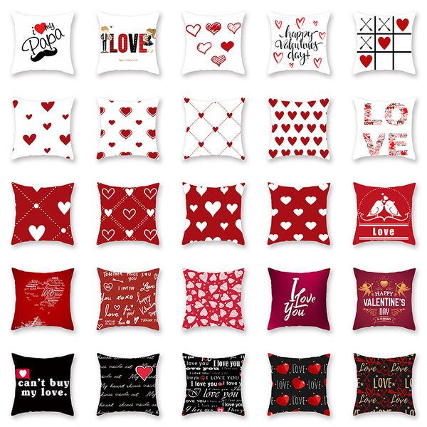 Dia dos Namorados Amor Red Pillowcase 45 * 45 Pele de pêssego geométrico vermelho Figura Almofada Home Hotel Decoração XD23183