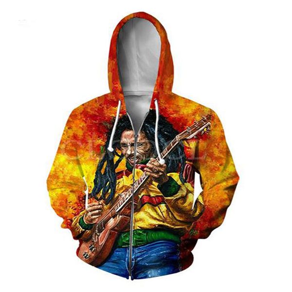 

new fashion zipper hoodies bob marley 3d print zip-up hoodies sweatshirt men / women harajuku outfits r049, Black;brown