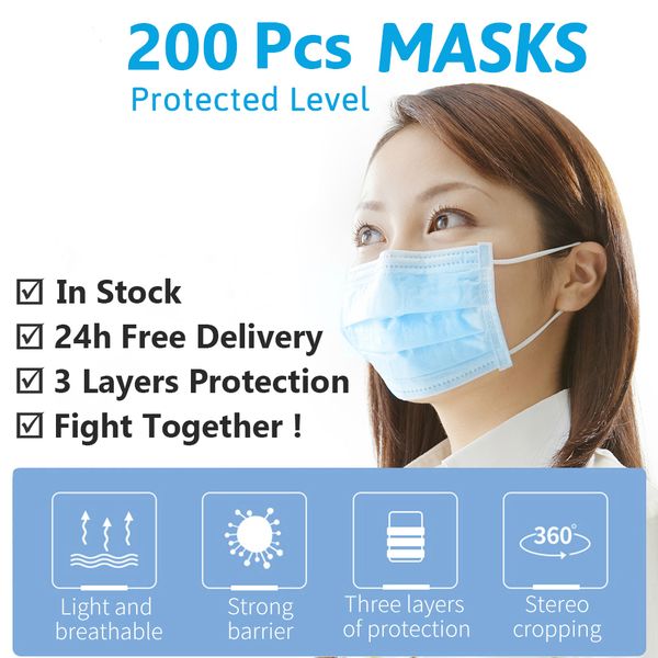 

200pcs 3 layers disposable anti-flu face masks mouth mask nose cover health care