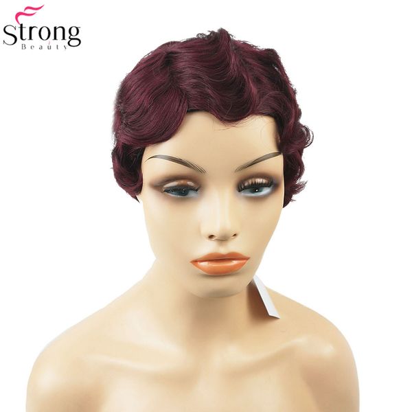 Wine Red Black African Short Finger Waves Hairstyles 100 Human