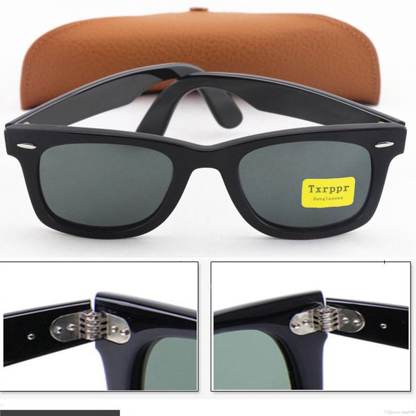 

new classic txrppr sunglasses bright black plank frame glass uv protection g15 lens man women sun glasses 50 54mm come brown box, White;black