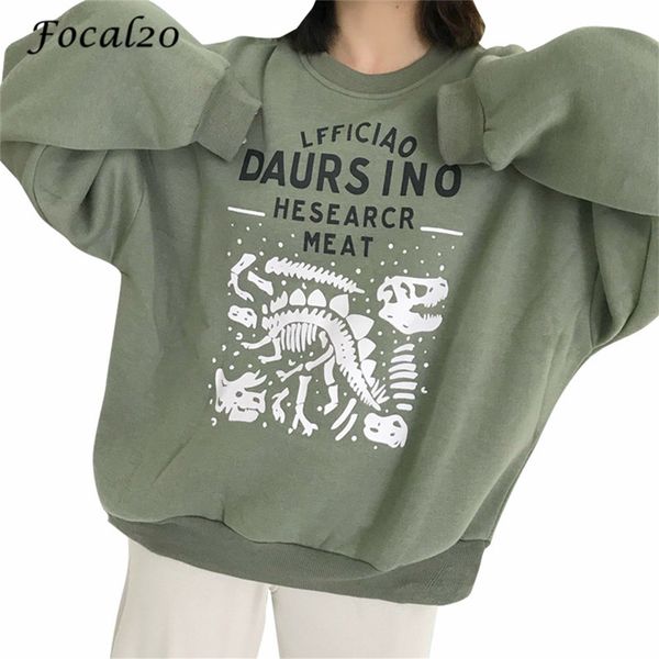 

focal20 streetwear dinosaur letter women sweatshirt pullover o-neck long sleeve female sweatshirt casual loose tracksuit, Black