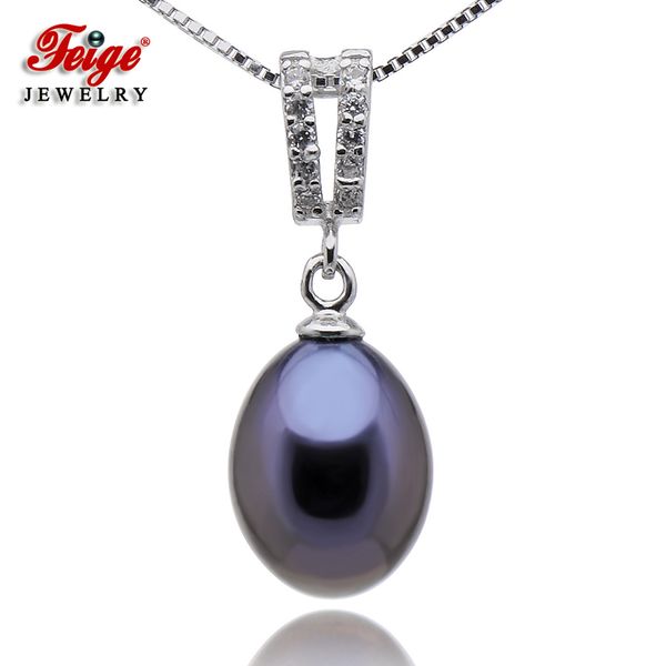 

trendy black pearl pendant necklaces for women gifts freshwater pearls 925 sterling silver chain fine jewelry wholesale feige