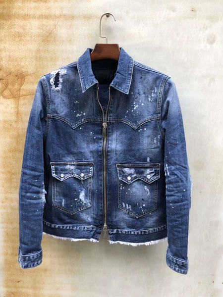 

mens fashion boutique jackets letter trend washed d2 denim jacket student couple with the same paragraph c19, Black;brown