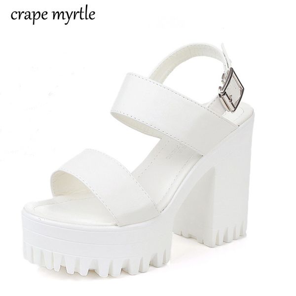 

chunky heel sandals punk shoes high heels platform sandals women summer shoes sandalias romanas women's white sandals yma751 y200405, Black