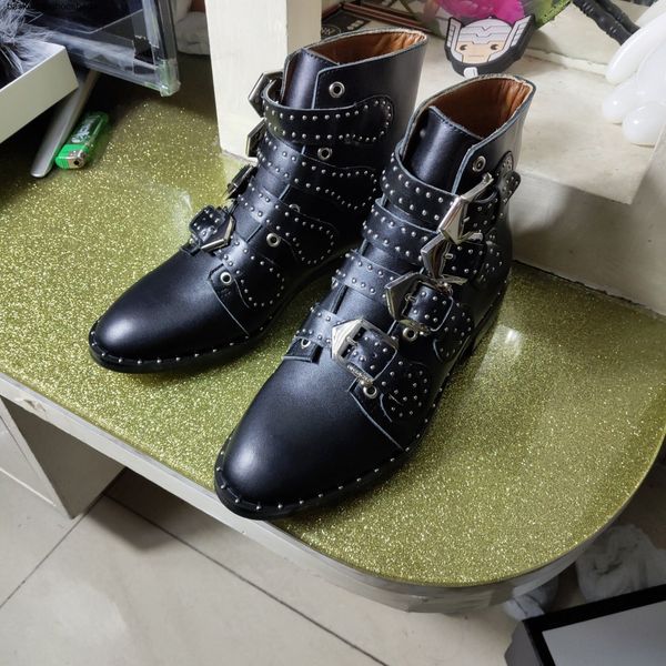 

designer european style shoes luxury lace shoe fashion boots wome's shoes boots fashion shoes thick bottom martin boots buckle decorati, Black